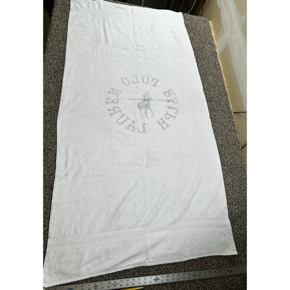 VINTAGE RALPH LAUREN RL POLO CLUB BLUE WHITE (1) LARGE BEACH TOWEL 34 X 68